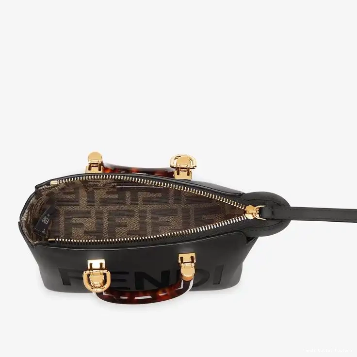 Affordable HOT Way Black By Logo Leather Calf Mini Boston ROMA In The Bag Fendi 0617